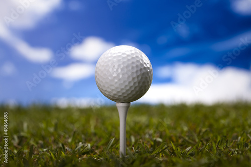 Golf club and ball in grass 