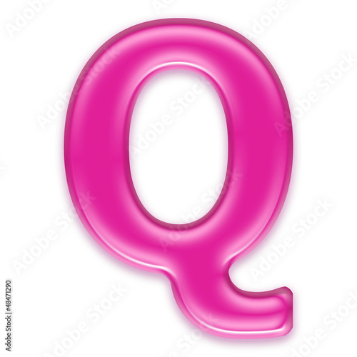 3d Upper-case font Q covered in transparent pink texture