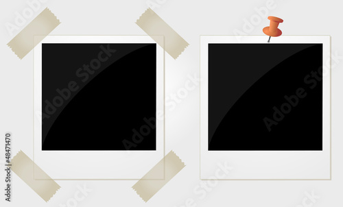 Two polaroid photos, taped and pinned