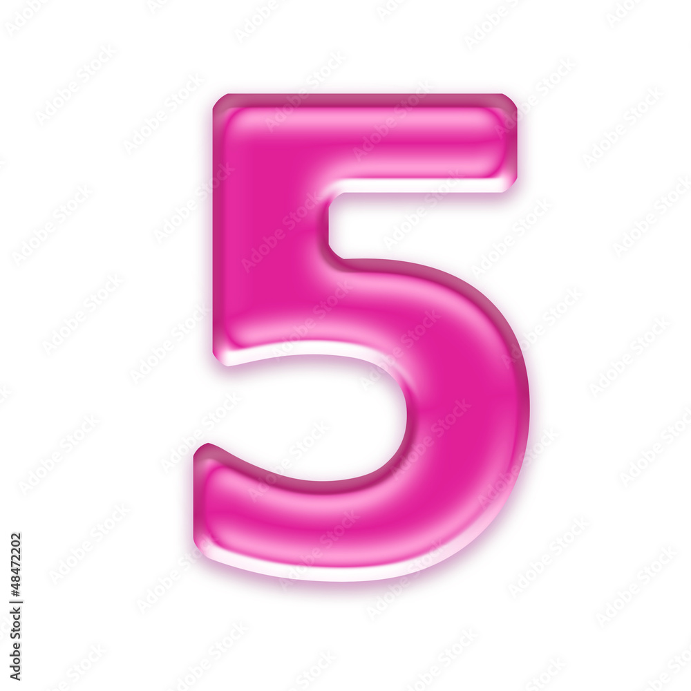 pink jelly digit isolated on white background - 5 pink jelly digit isolated on white background - 5