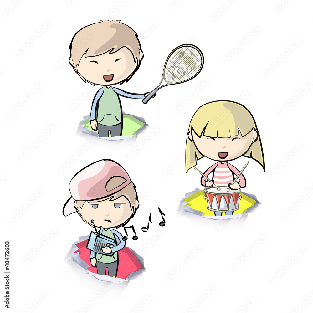 Group of children enjoying with their hobbies. Vector design. Group of children enjoying with their hobbies. Vector design.