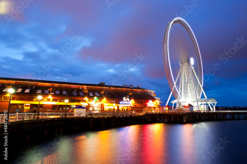 Seattle's Great Wheel, a ferris wheel on the waterfront. © hdcphoto