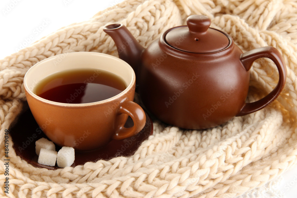 cup of tea with scarf close-up cup of tea with scarf close-up