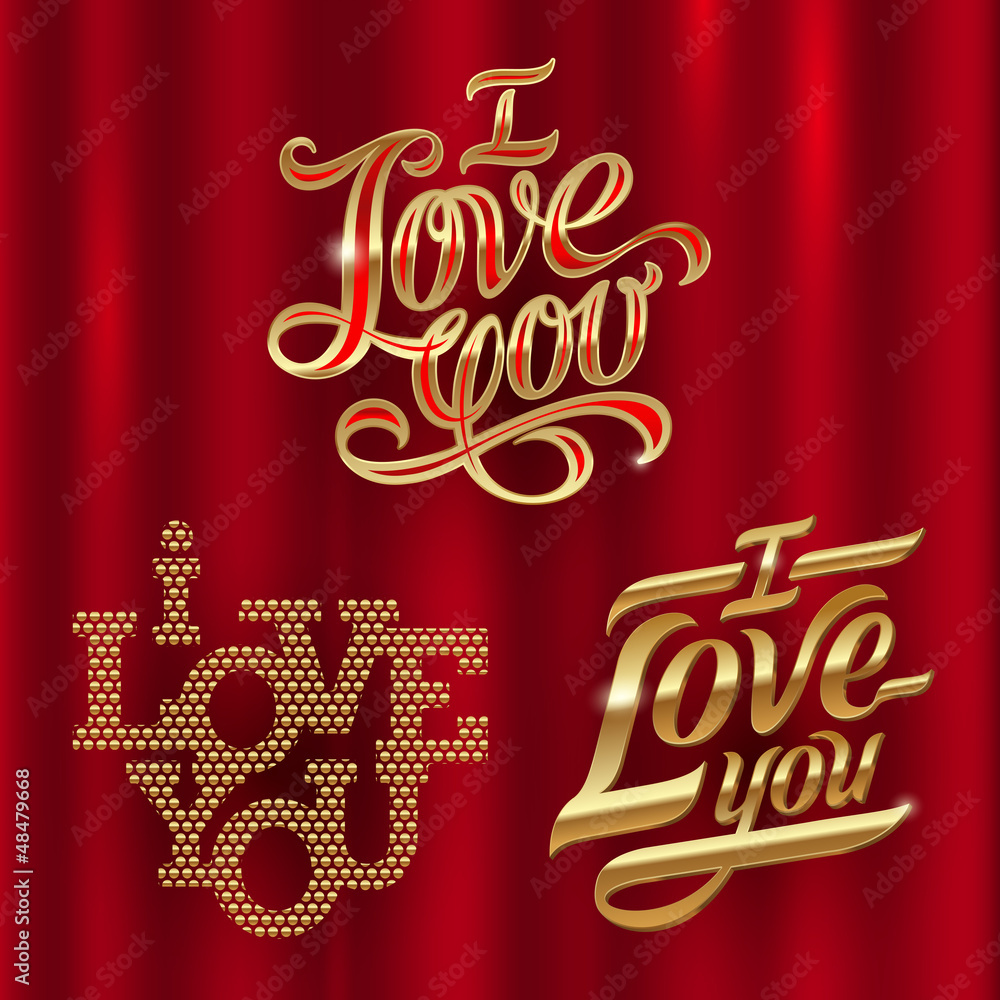 I Love You - golden decorative vector lettering I Love You - golden decorative vector lettering