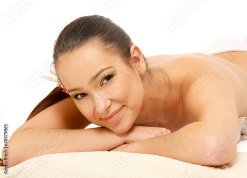 An attractive woman getting spa treatment