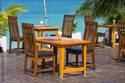Table and chairs with a beautiful sea view   Thailand.