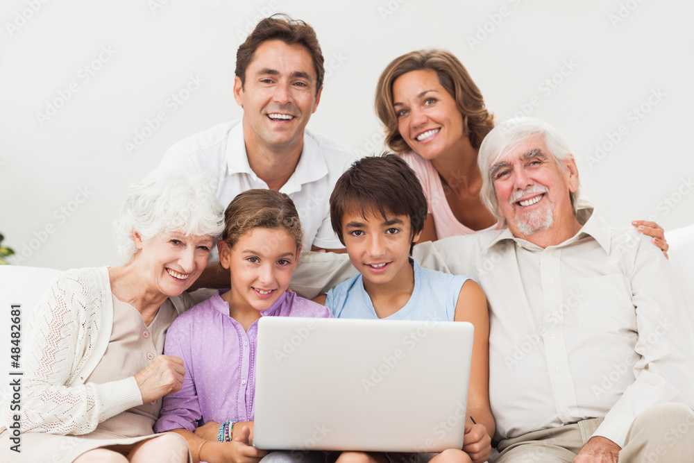 Multi-generation family on couch