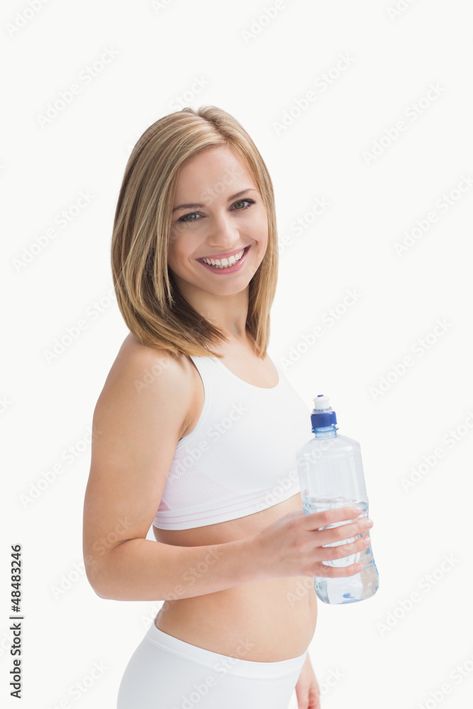 Portrait of happy young woman with water bottle Portrait of happy young woman with water bottle