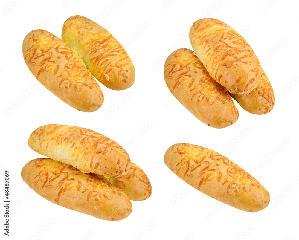 Set of bread from wheat flour isolated on white backgro Set of bread from wheat flour isolated on white backgro