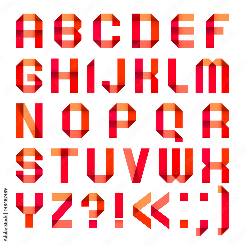 Spectral letters folded of paper ribbon-red Spectral letters folded of paper ribbon-red