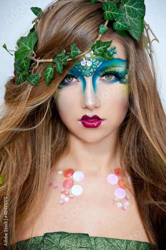 Beautiful Creative Fashion Makeup.Dryad.Mermaid photo