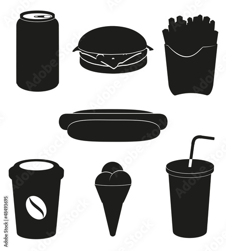 set icons of fast food black silhouette vector illustration