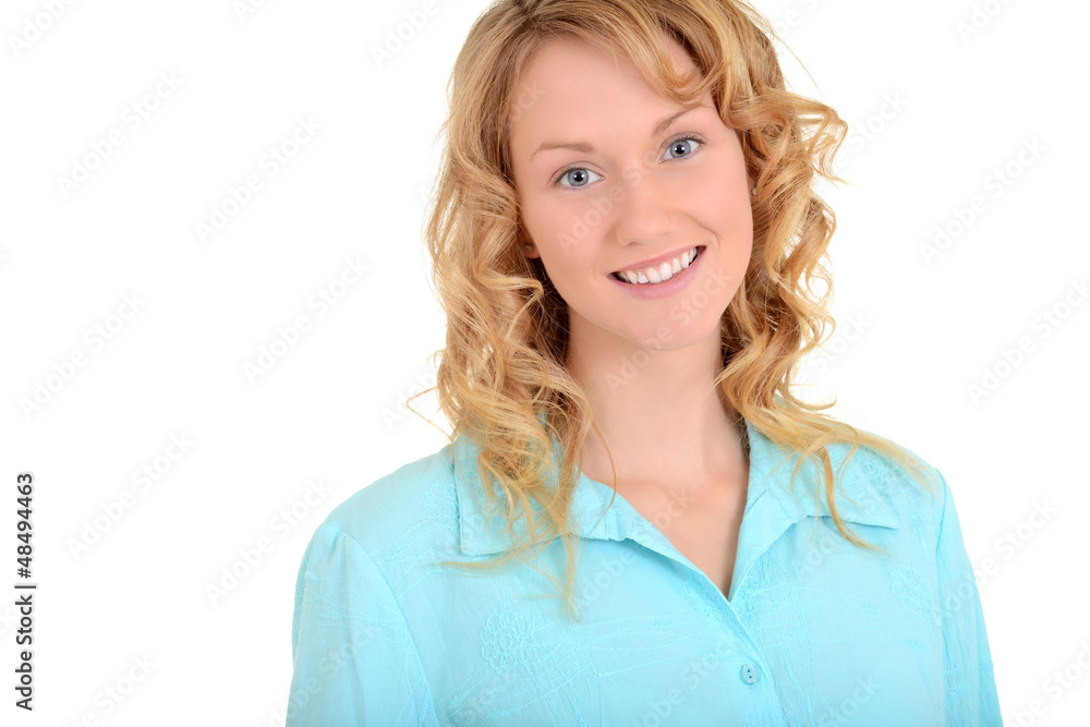 Blond woman with blue shirt Blond woman with blue shirt