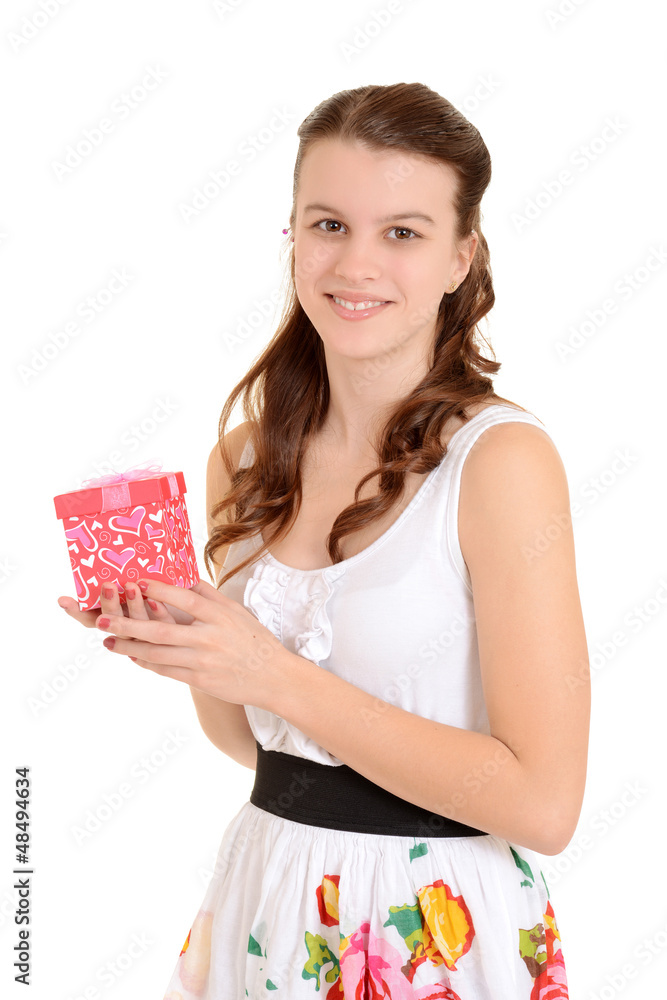 Teen girl holding valentines gift Teen girl holding valentines gift
