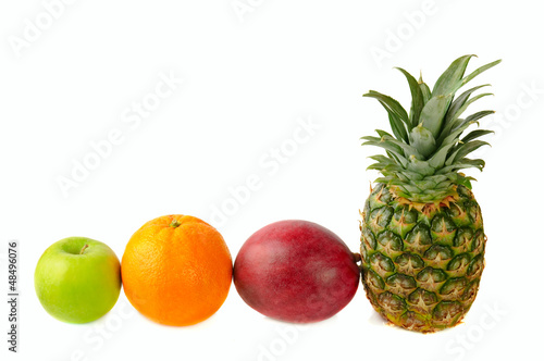 green apple orange, pineapple and mango
