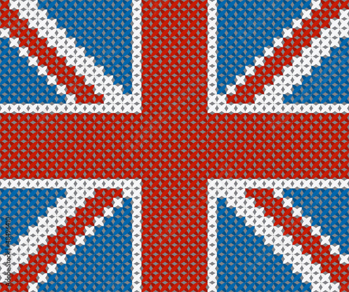 Great Britain flag background made with embroidery cross-stitch.