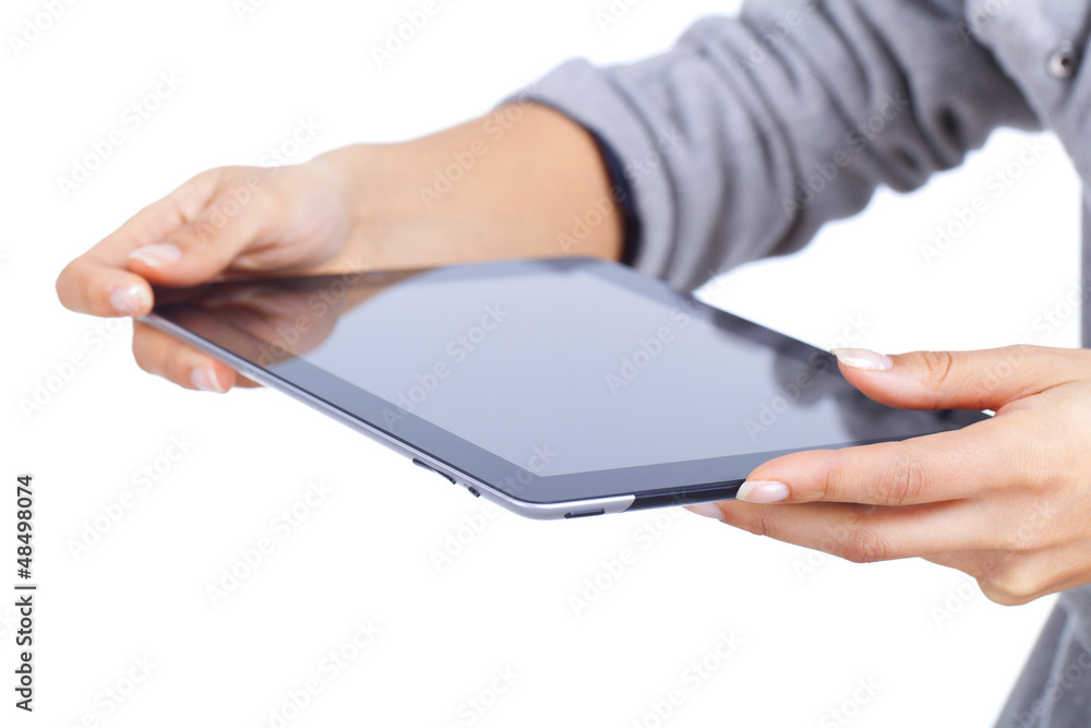 tablet computer isolated in a hand on the white backgrounds tablet computer isolated in a hand on the white backgrounds