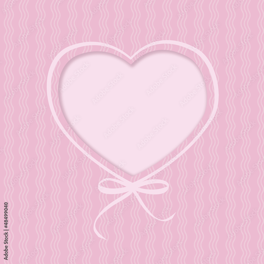 Greeting card with hearts and ribbon bow on pink background. Ill