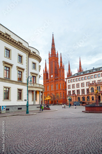 Marktkirche in Wiesbaden with Hesse parliament, Germany