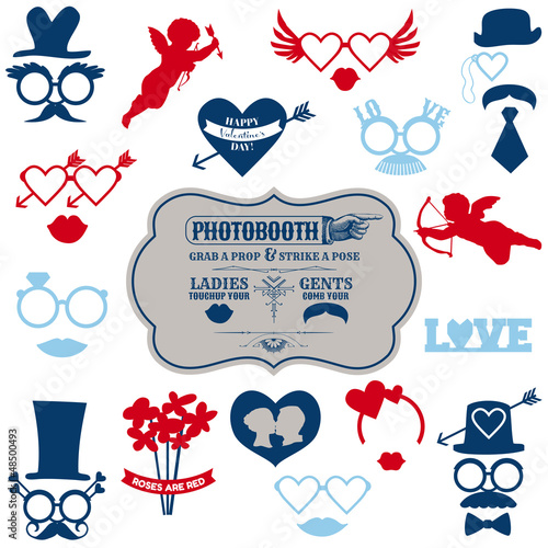 Valentine's Day Party set - photobooth props - glasses, hats, li