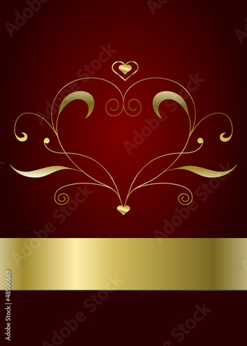 Valentinskarte in rot und gold mit Ornament