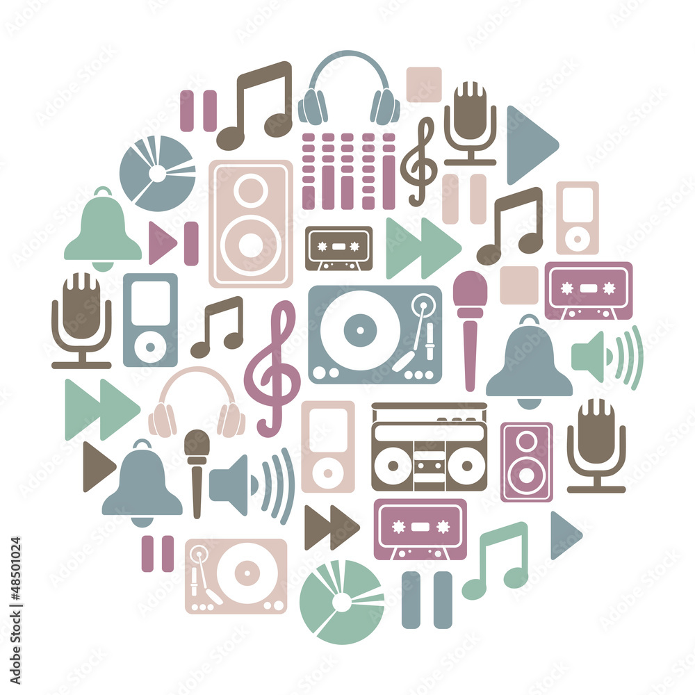round card with music icons round card with music icons