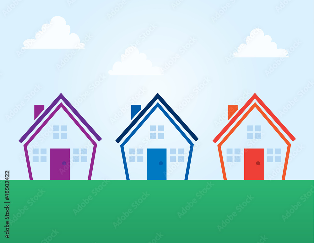 Various colored outline abstract houses