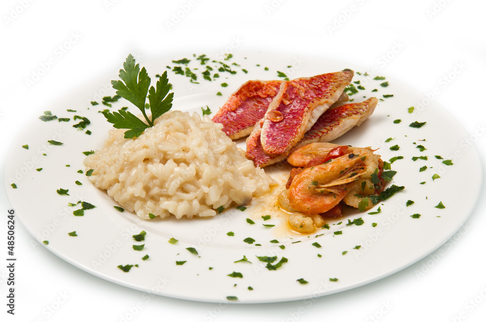 rice with red mullet fillets and seafood rice with red mullet fillets and seafood