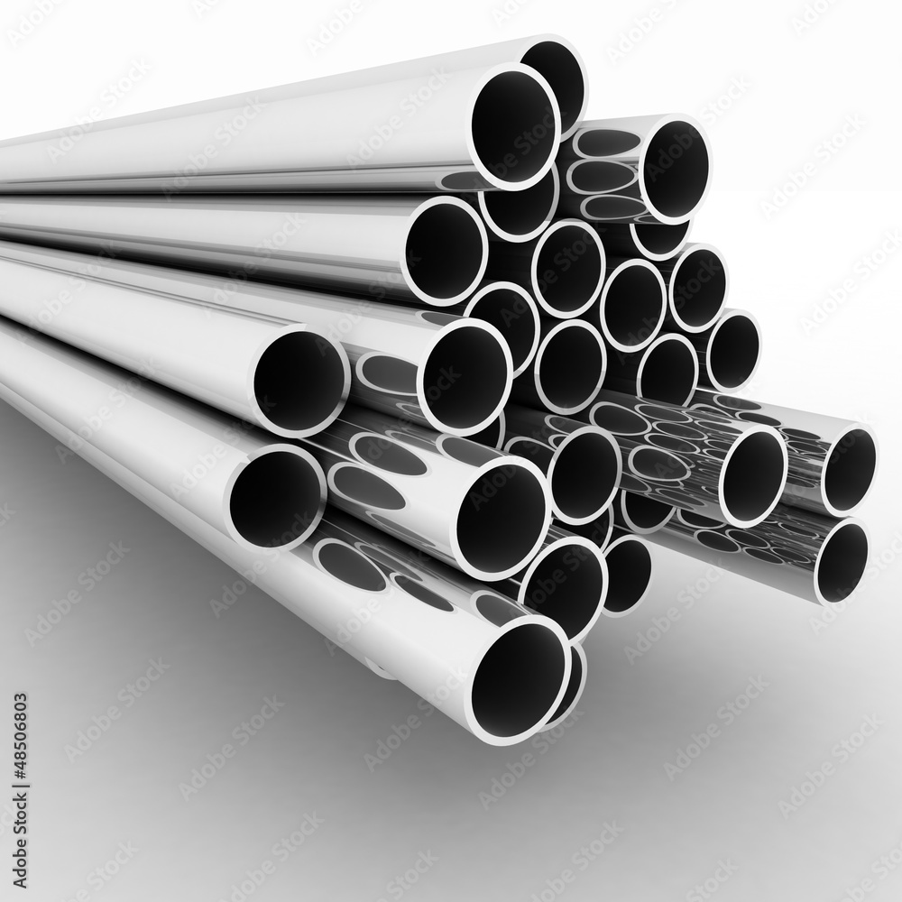 Metal pipes. 3d render illustration on the white background Metal pipes. 3d render illustration on the white background