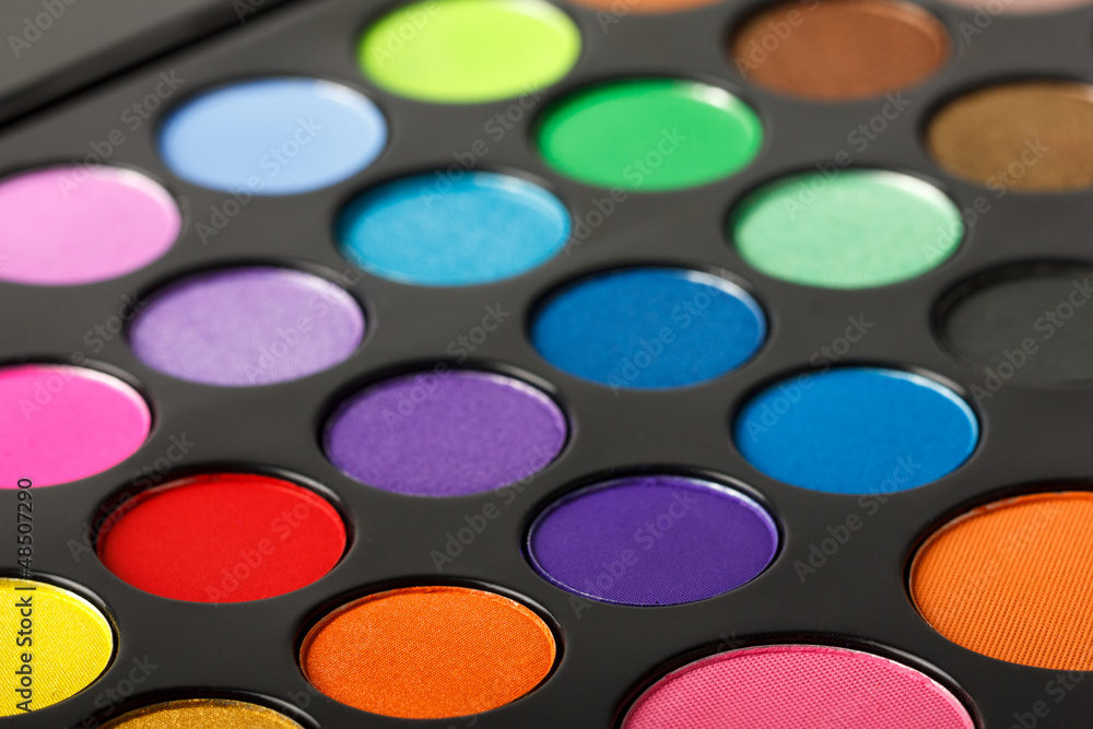Close-up of colorful eyeshadow palette. Close-up of colorful eyeshadow palette.