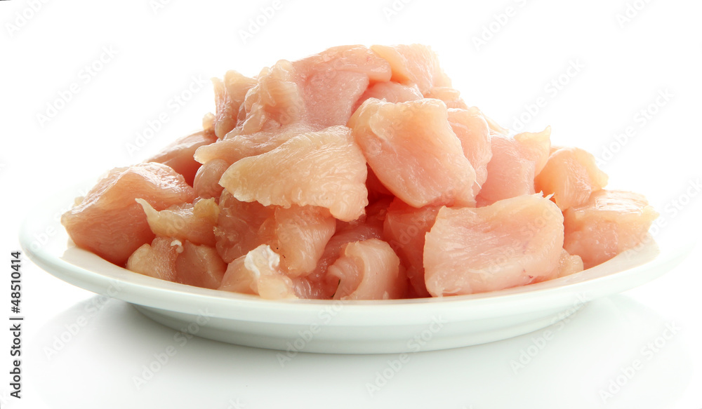 raw chicken meat on plate, isolated on white raw chicken meat on plate, isolated on white