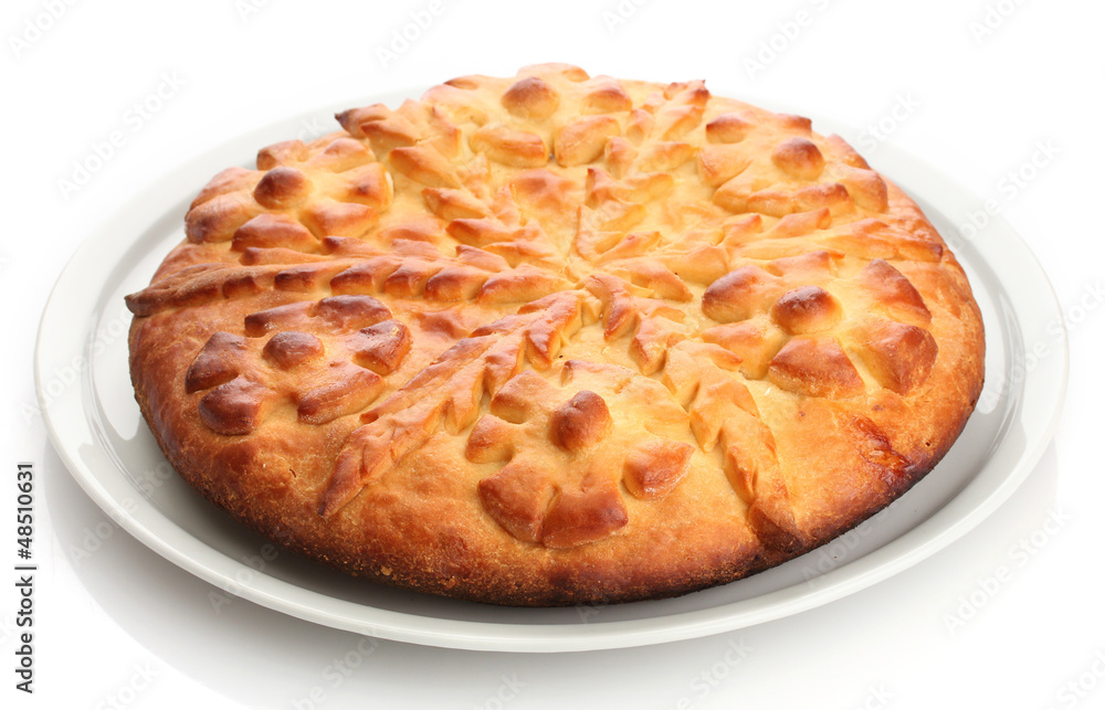 tasty homemade pie, isolated on white tasty homemade pie, isolated on white