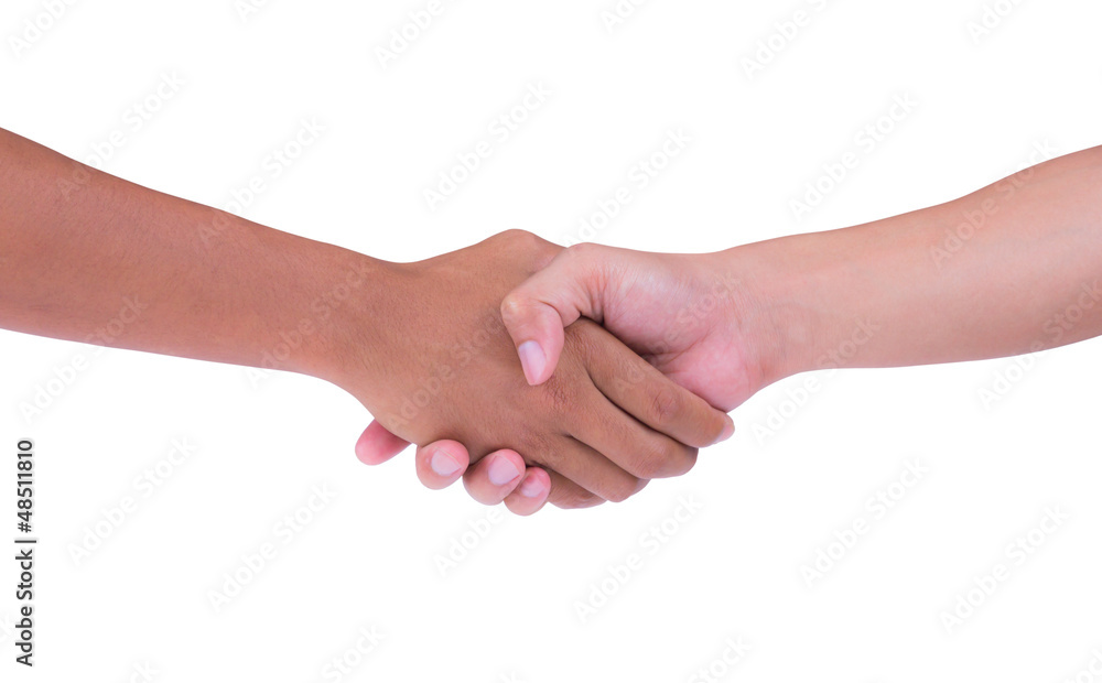 shaking hand of black and white isolated