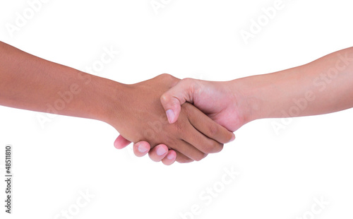 shaking hand of black and white isolated