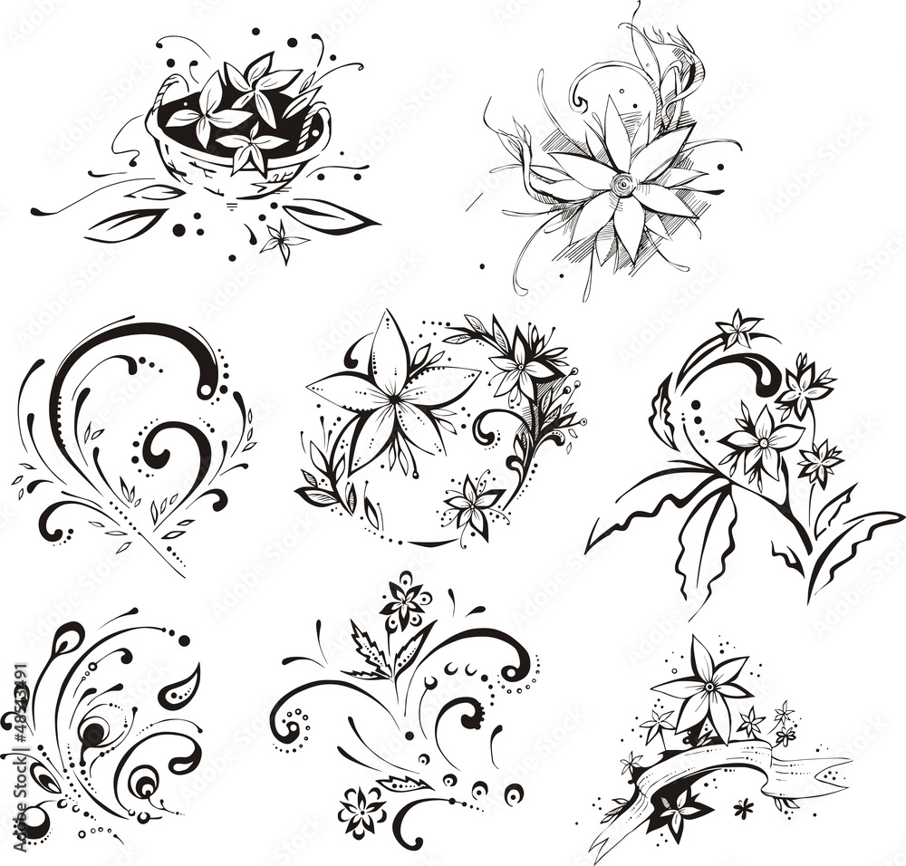 Stylistic decorative flower elements