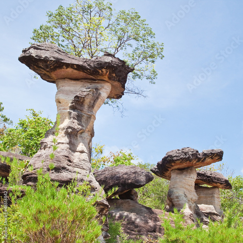 Mushroom stone and blue sky,The Natural Stone as Mushrooms in Ph
