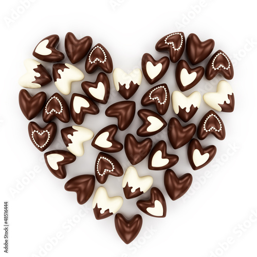 chocolate candy hearts on a a white background