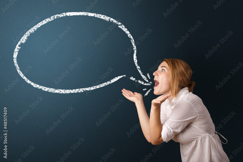 Young woman with modern speech bubble