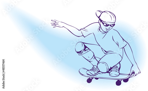 Bilde på lerret Vector illustration. A teenager on a skateboard scorcher