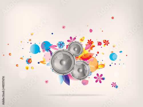 Abstract musical background with floral elements