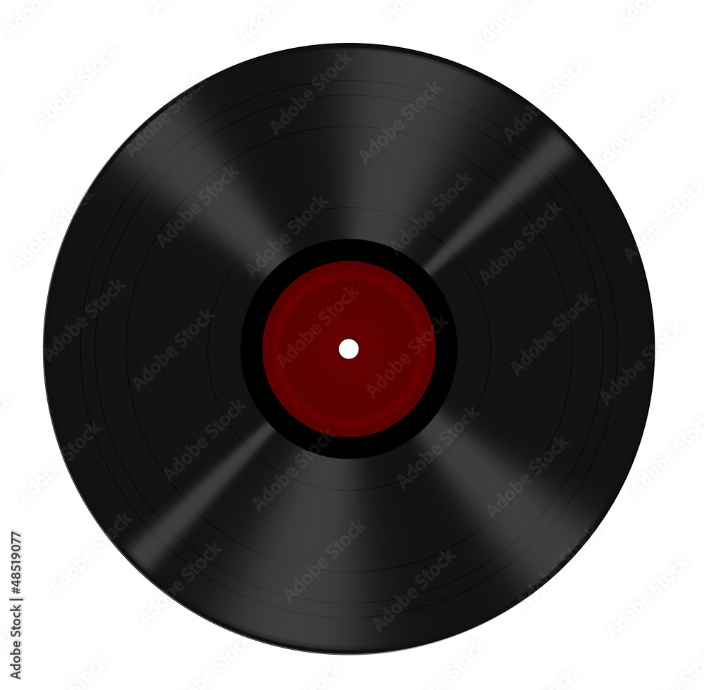 Long play vinyl record isolated - red blank label Long play vinyl record isolated - red blank label