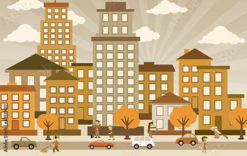 Flat city life (retro colors)
