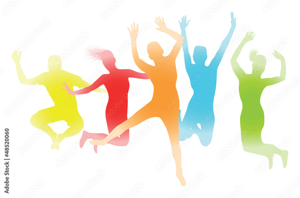 colourful people jumping