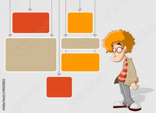 Colorful template with cartoon redhead man