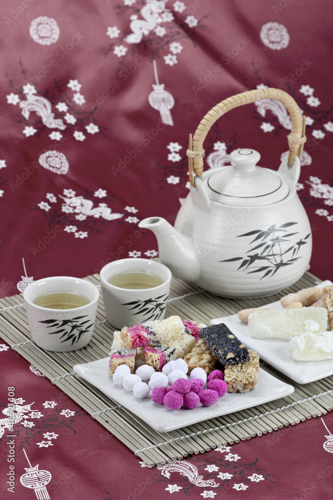 chinese tradition candy with tea chinese tradition candy with tea
