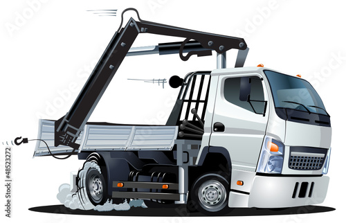 Vector Cartoon Lkw Truck with Crane