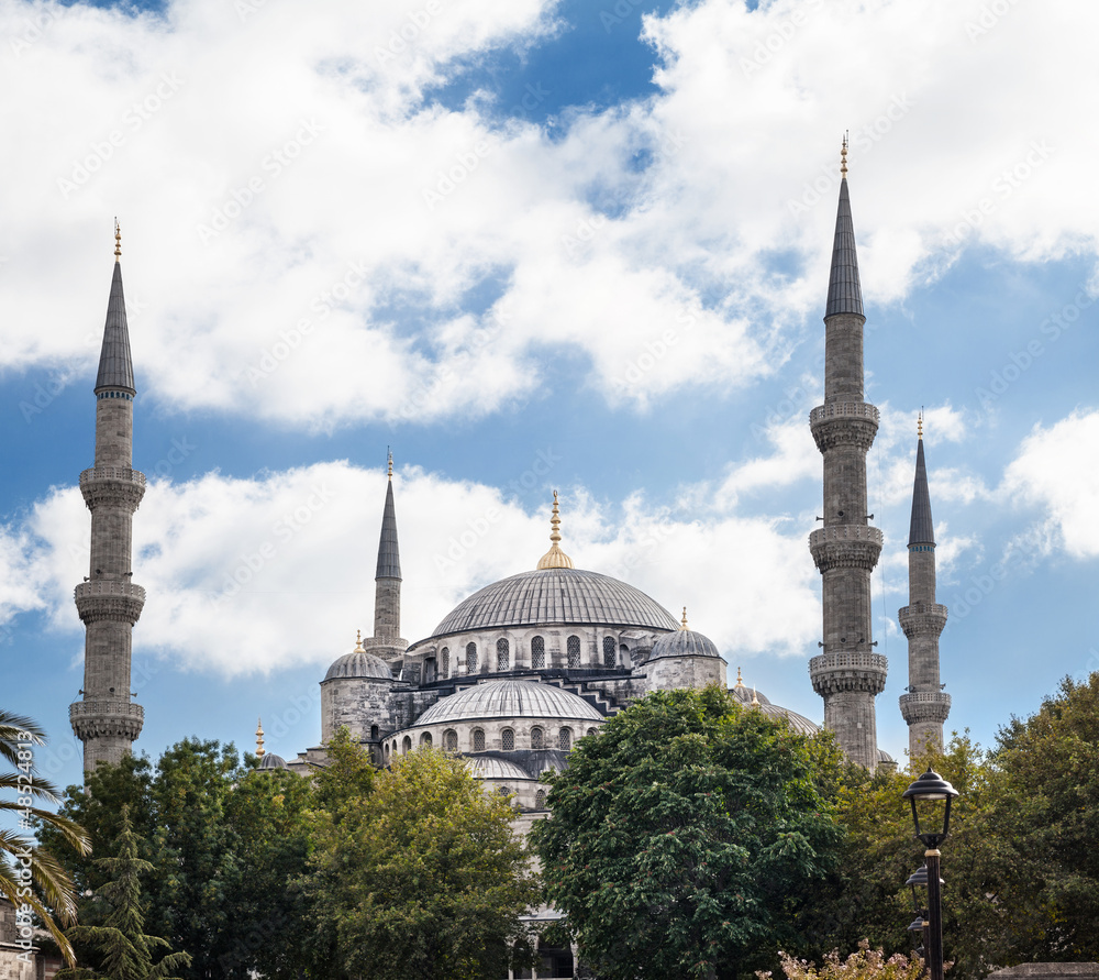 Blue Mosque from the Atmeydani Caddesi in Istanbul, Turkey