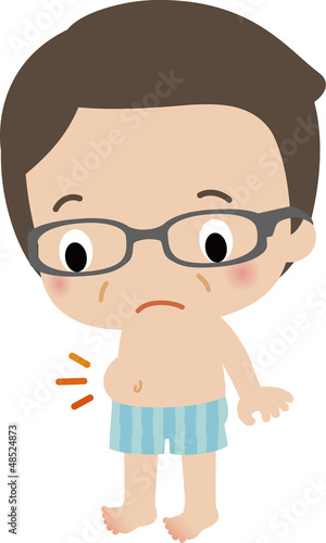 お腹の脂肪を気にする中年男性
