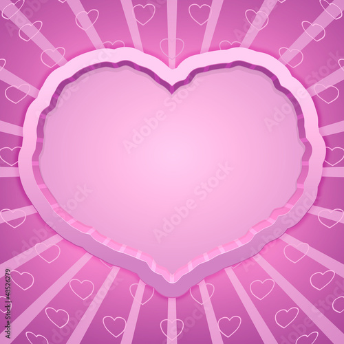 Pink heart in the rays of light