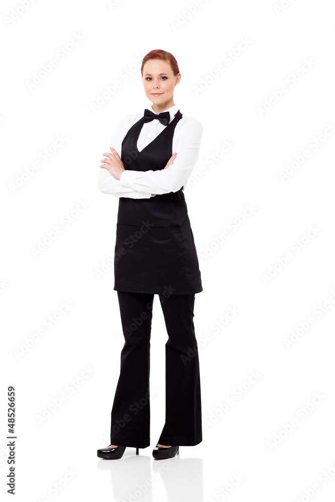 pretty waitress full length portrait on white pretty waitress full length portrait on white